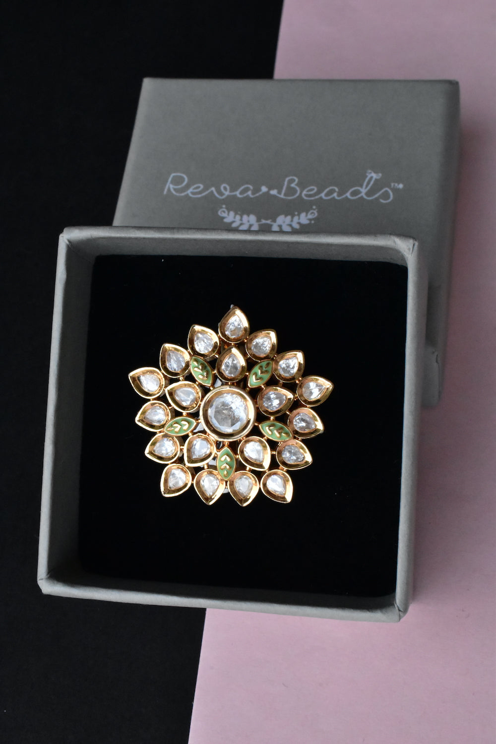 light green kundan finger ring