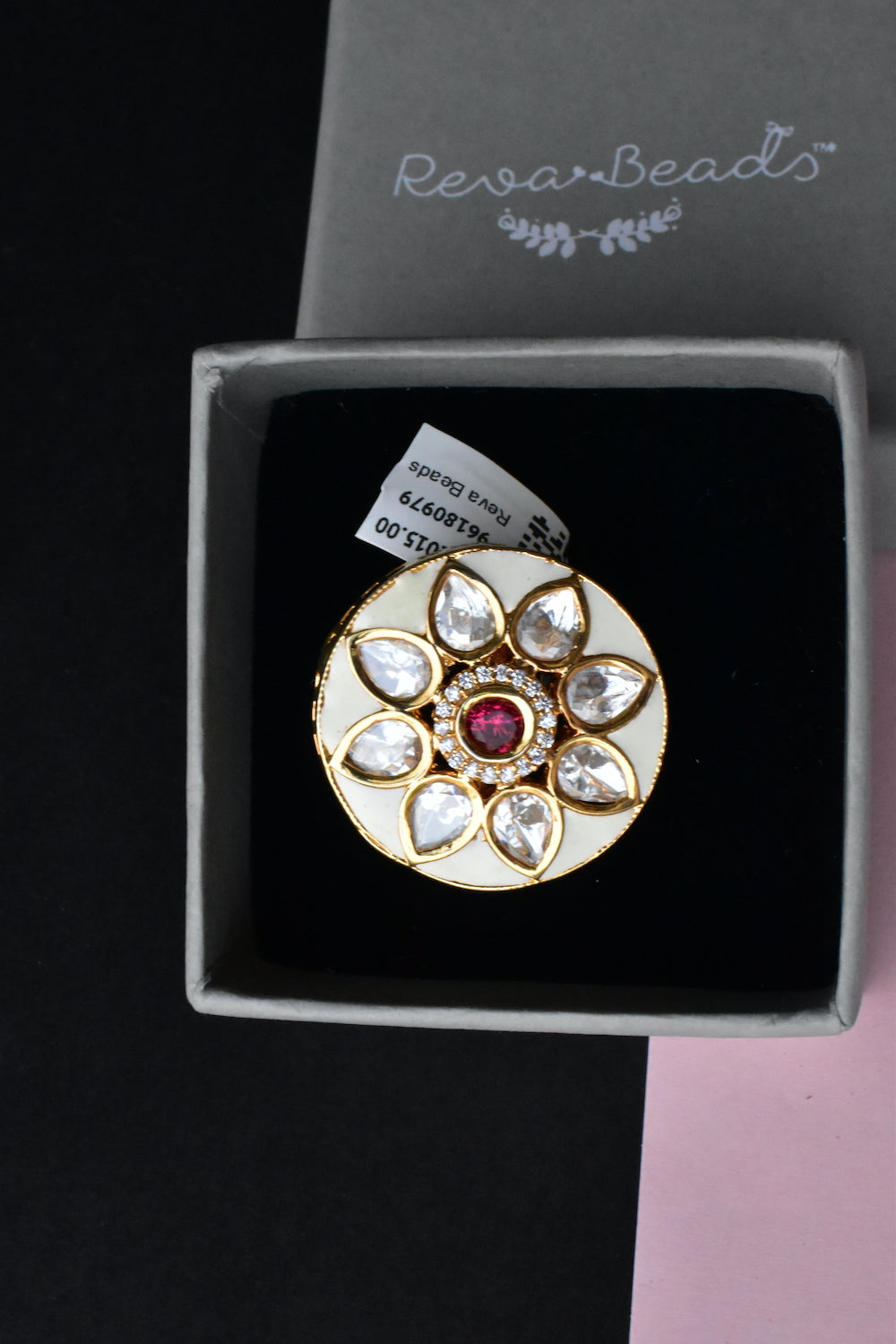 ruby white kundan finger ring