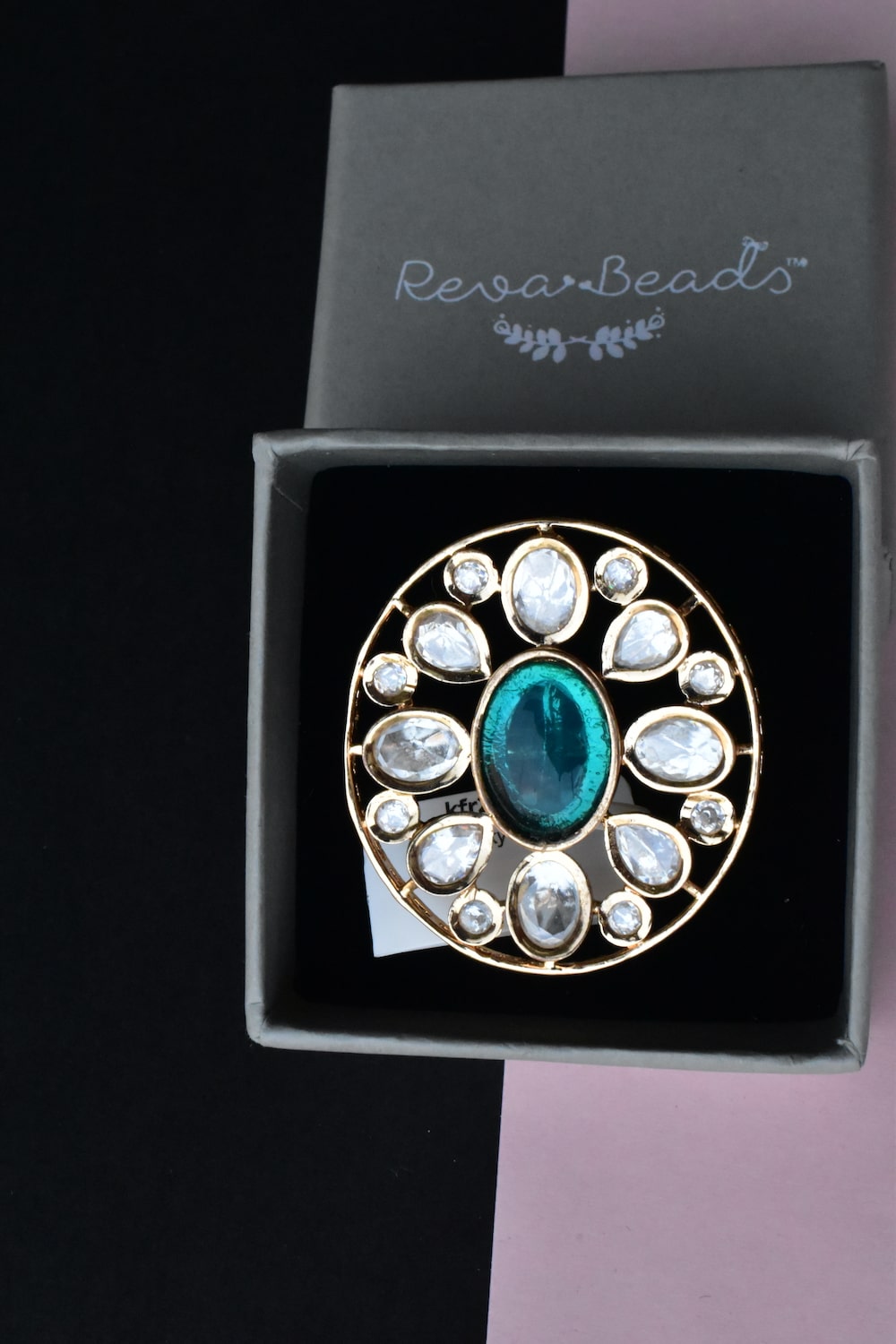 sky blue kundan finger ring