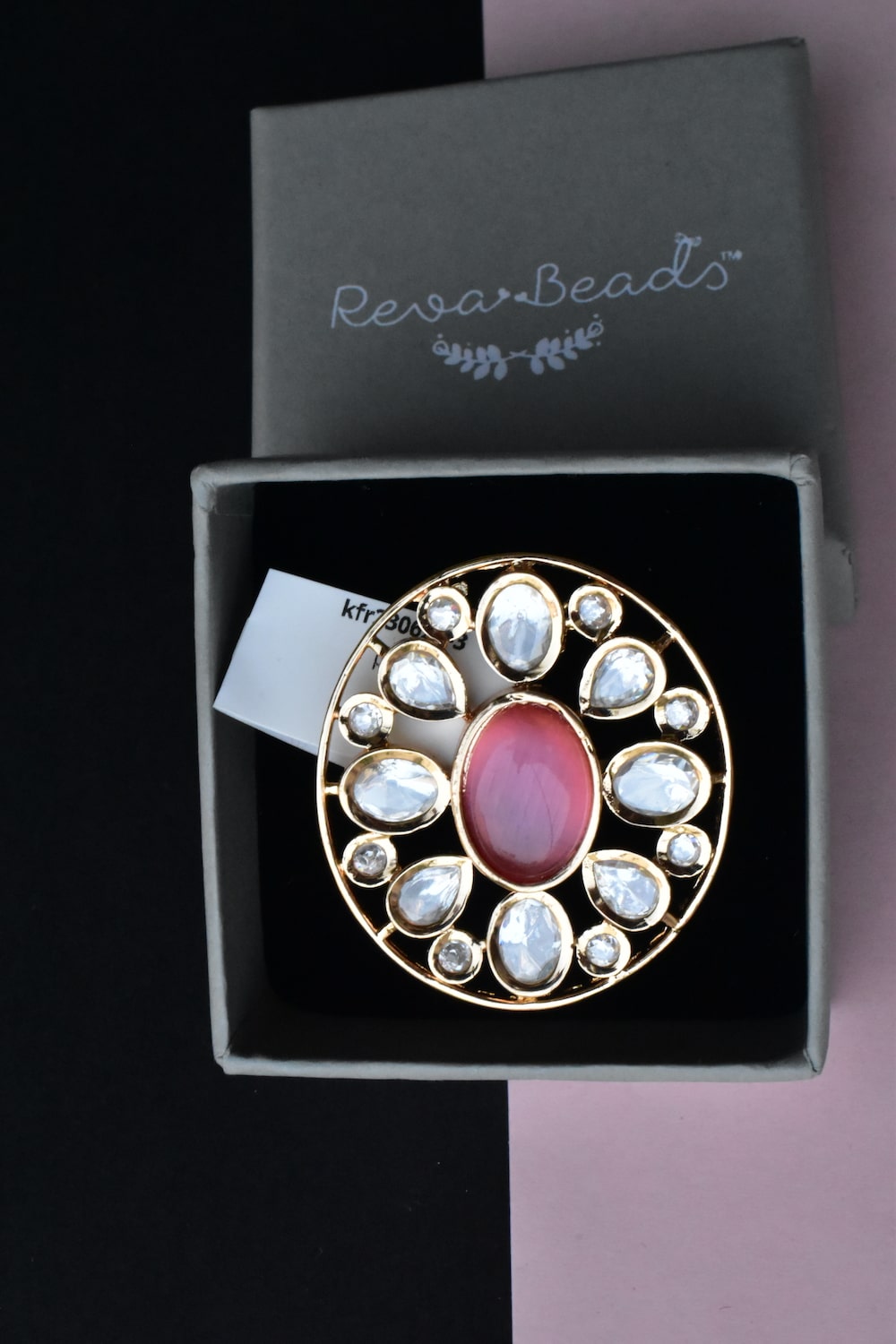 pink kundan finger ring