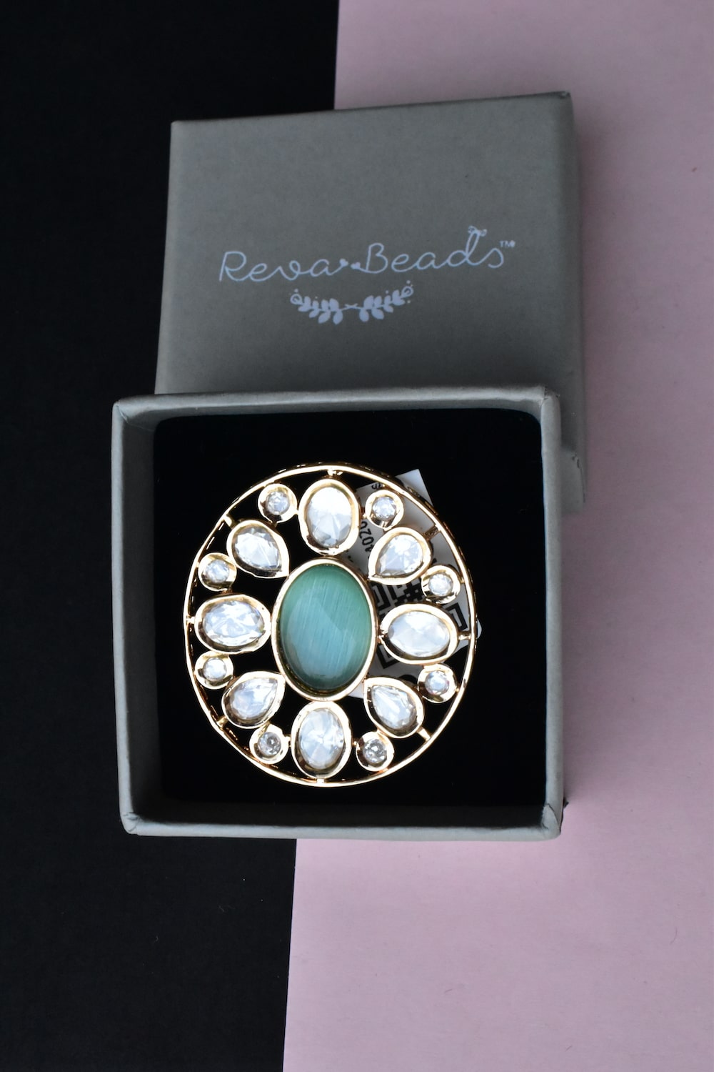 mint kundan finger ring