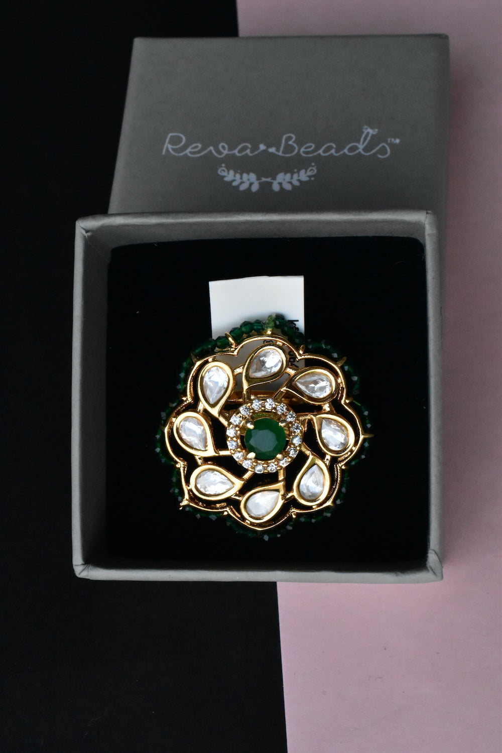 green kundan finger ring