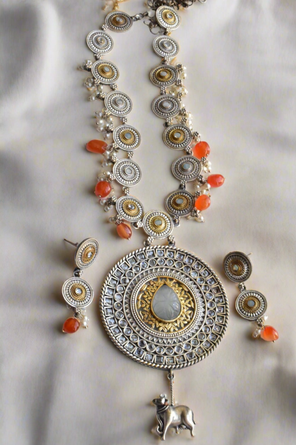 Tribal medium length necklace earrings set trcnes230978