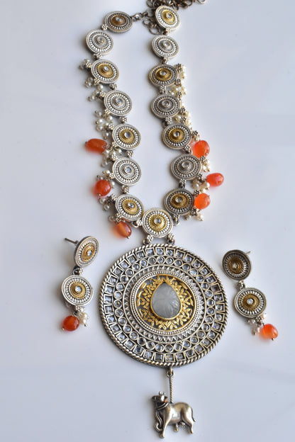 Tribal medium length necklace earrings set trcnes230978