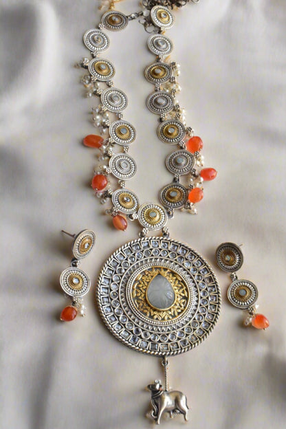 Tribal medium length necklace earrings set trcnes230978