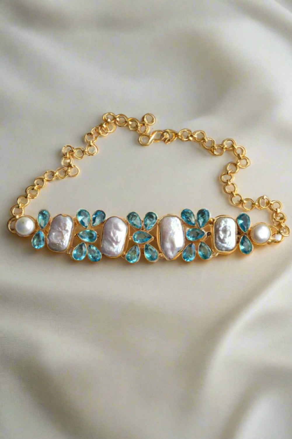 minimal pearl sky blue necklace