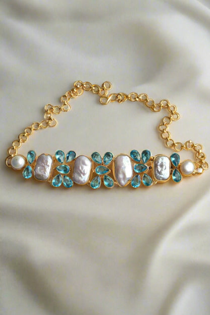 minimal pearl sky blue necklace