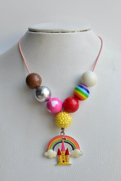 Rainbow Castle Theme bubblegum beads necklace bbn231100