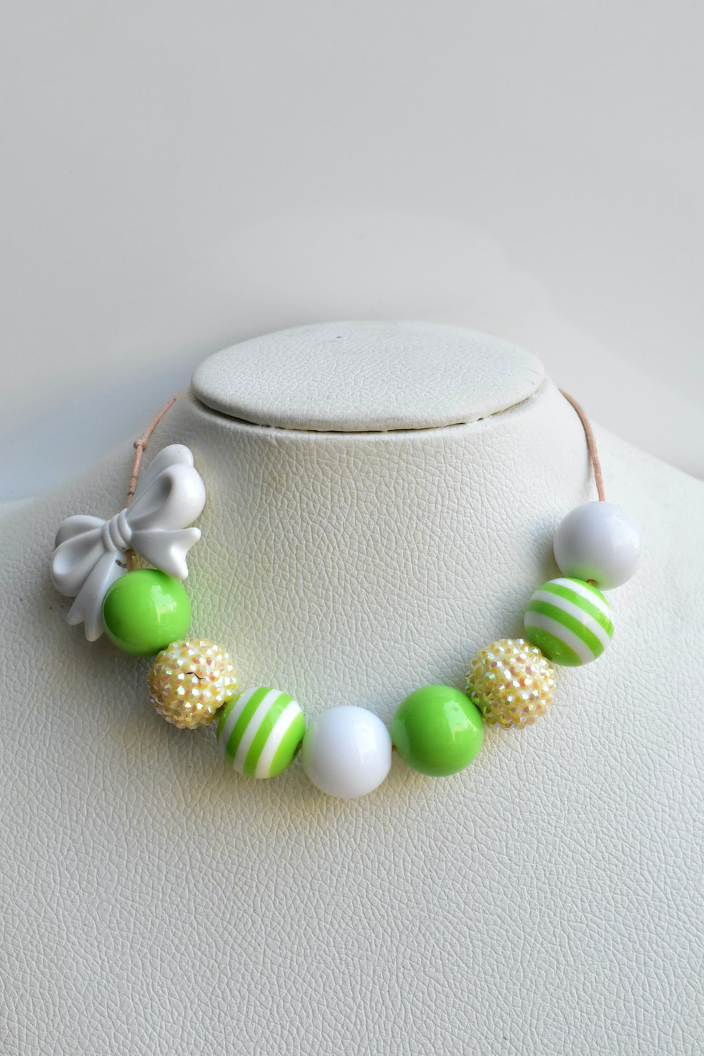 light green white necklace 