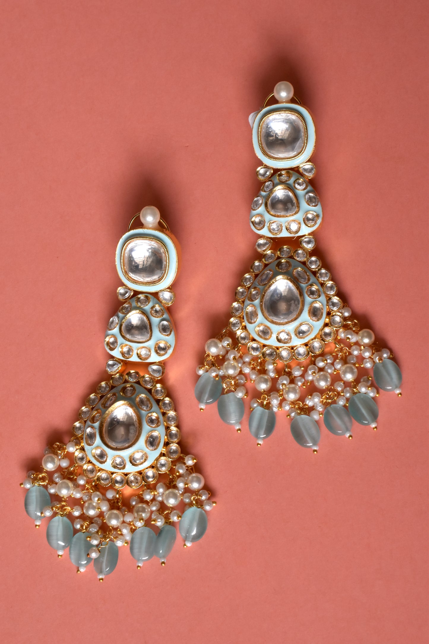 Kundan Minakari gold polish drop earrings kmdre221296