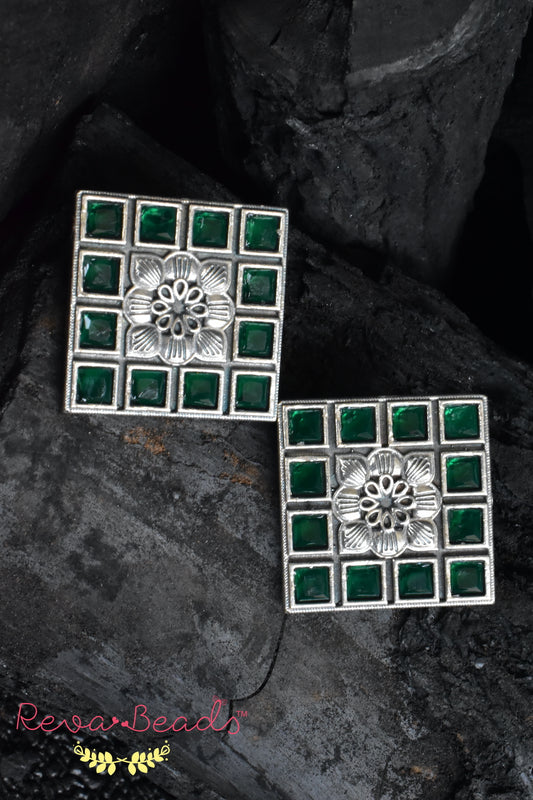 green square earrings