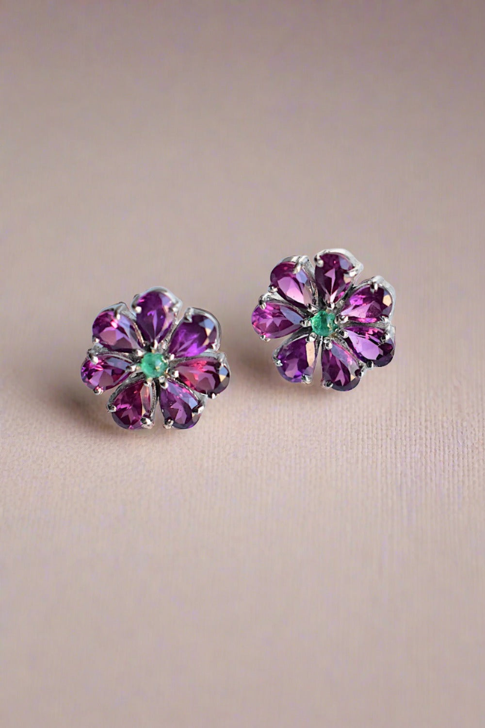 purple garnet emerald studs