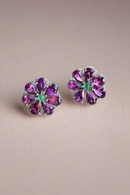 purple garnet emerald studs