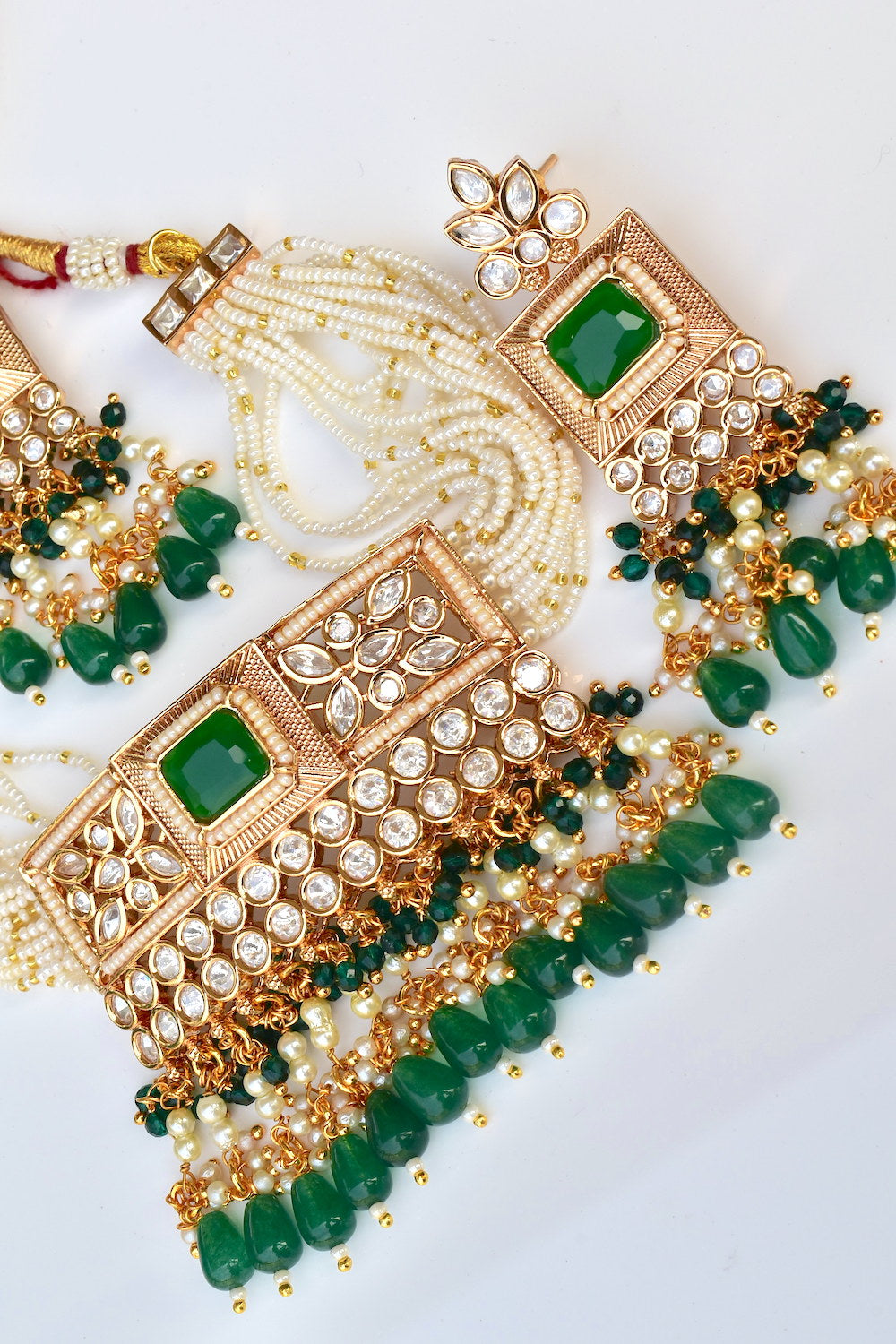 Layered Navratna Necklace & Earrings | Jadau Choker Set