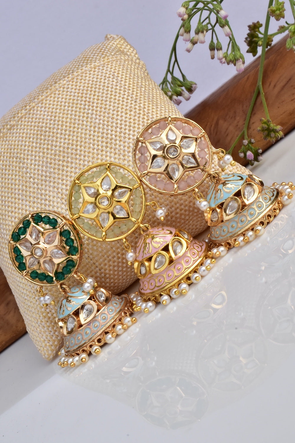 Beautiful Gold Plated Kundan Jhumka Earrings With Pearls