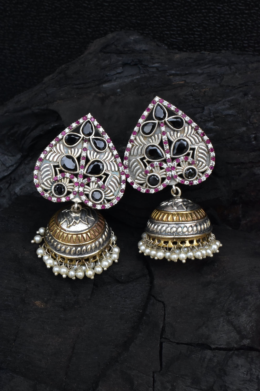 black pink adstuddd jhumka