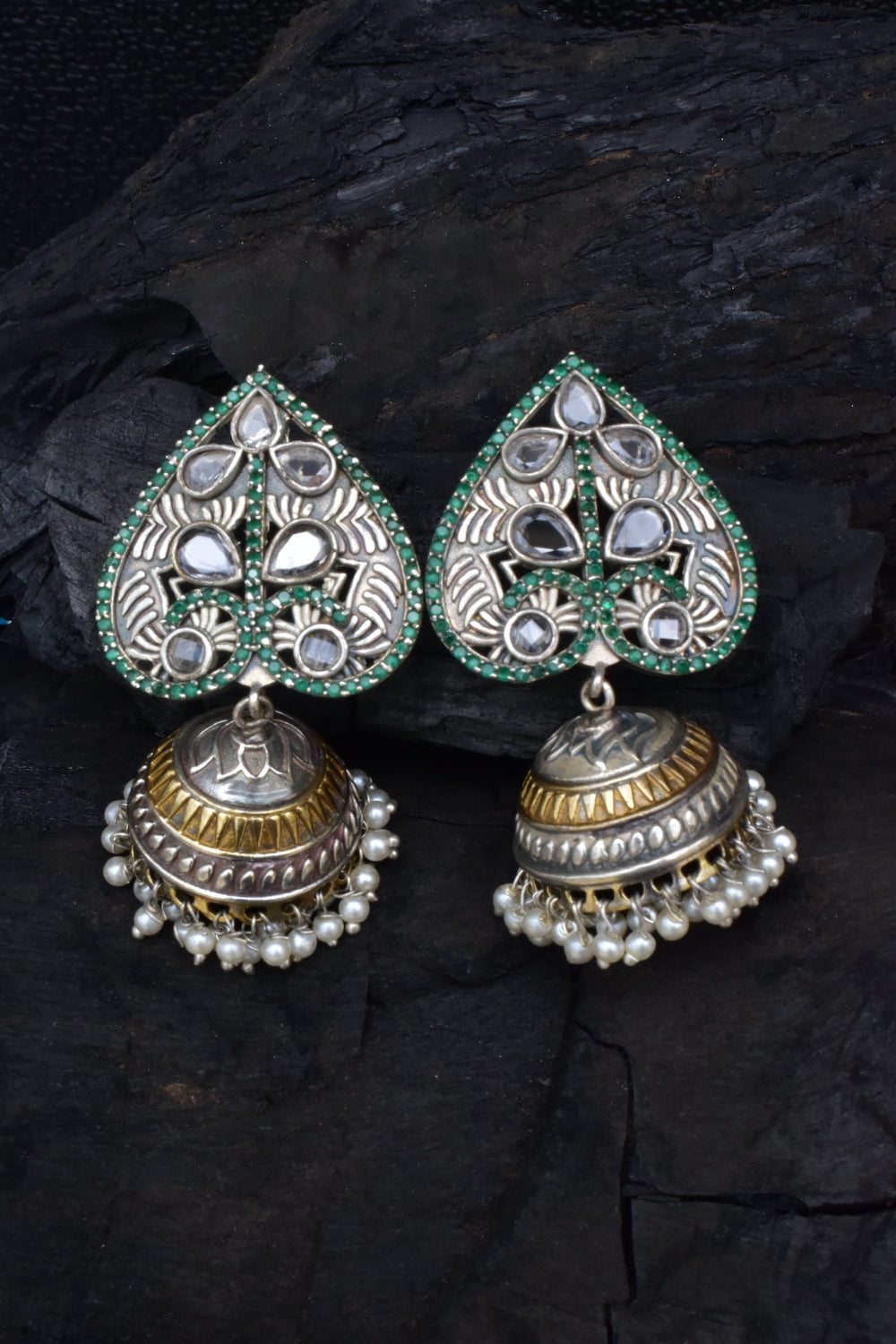 green oxidised jhumka