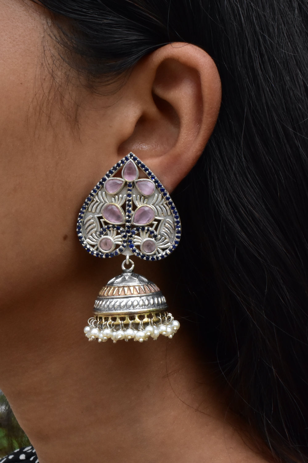 pastel oxidised jhumka