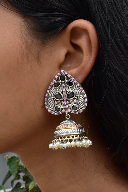 oxidised stone jhumka