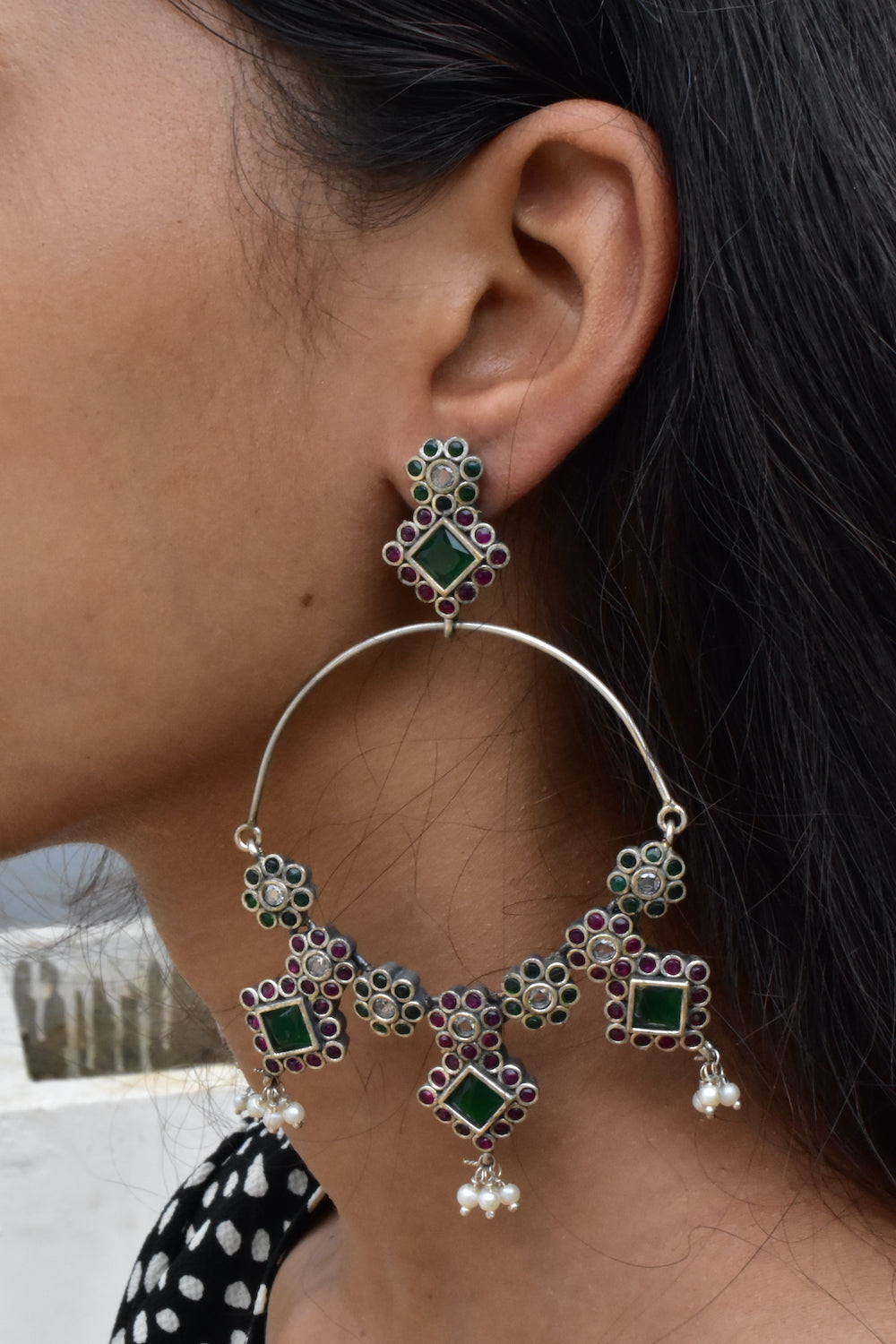 ruby green tribal drop earrings