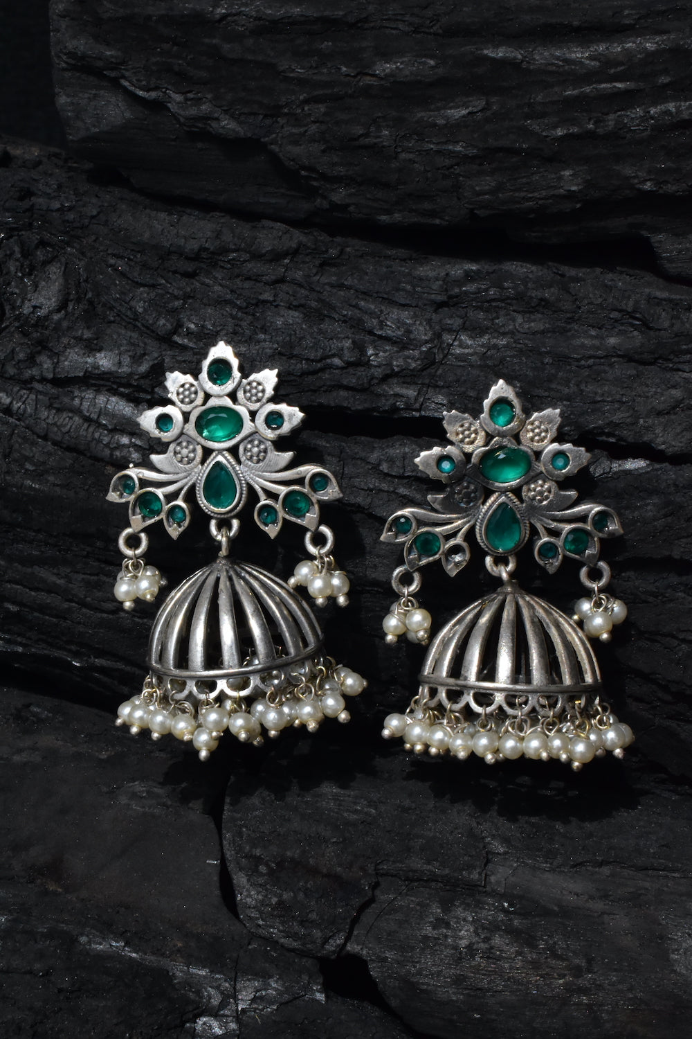 Red and Green Jhumka Earrings – Masayaa