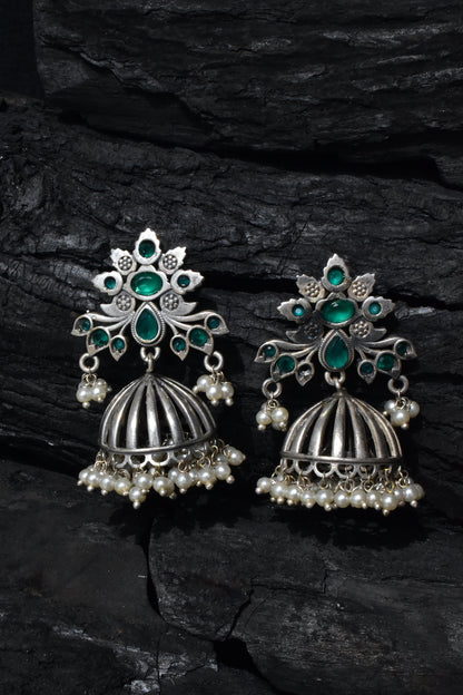 green jhumka earrings