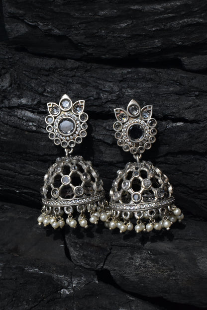 ad studded silver jhumka