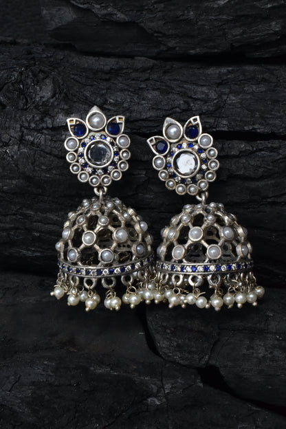 pearl oxidised jhumka