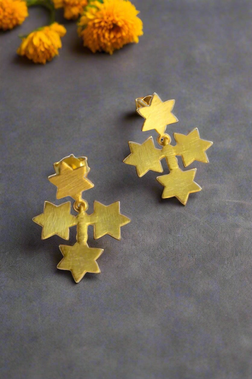 star sterling silver matte gold polish drop earrings ssgpdre231064