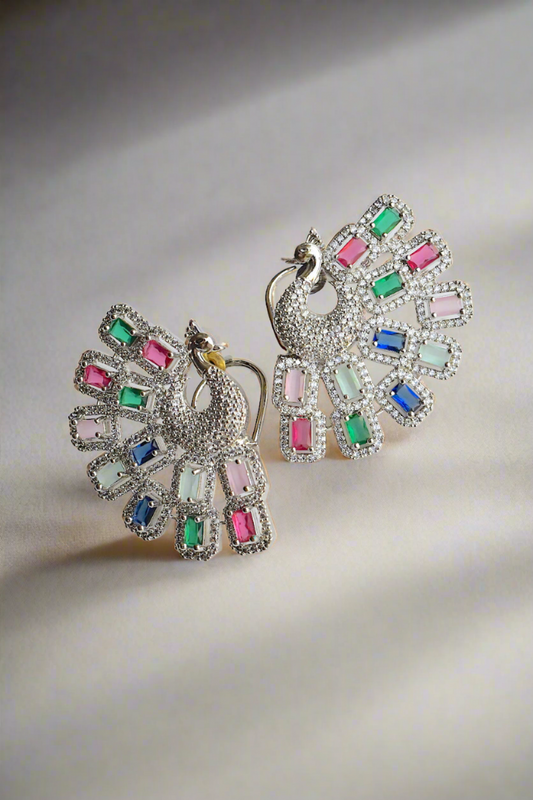 Navratna peacock earrings