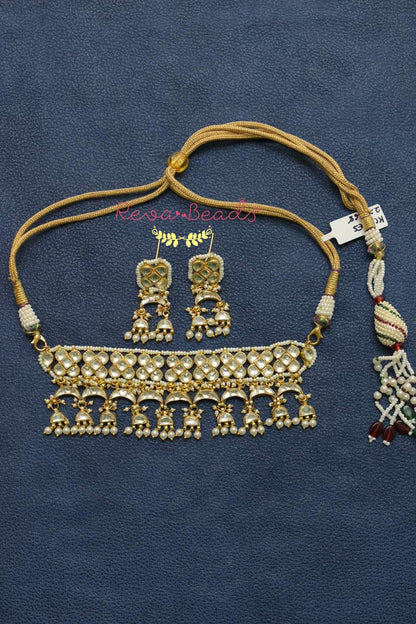 Kundan Choker Necklace Earrings Set kchnes220368