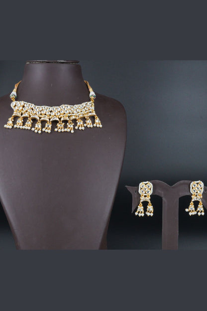 Kundan Choker Necklace Earrings Set kchnes220368