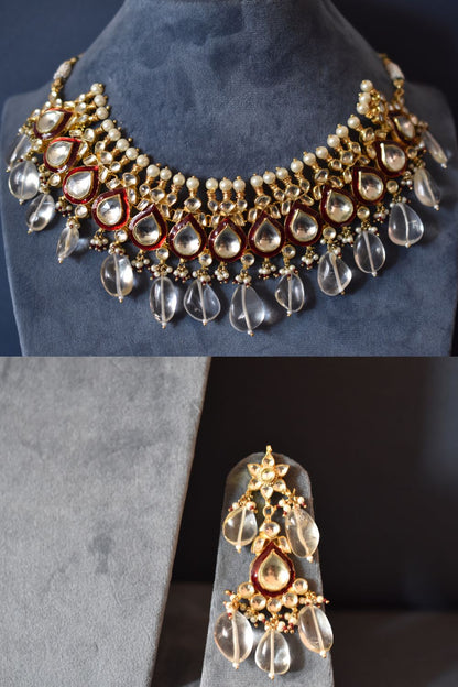 Kundan Choker Necklace Earrings Set kcnes220370