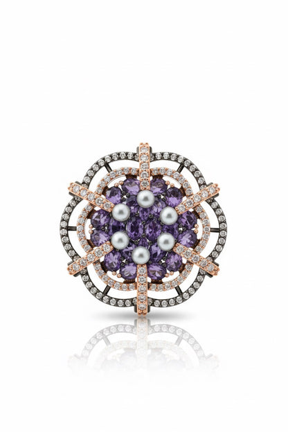 pearl purple cubic zirconia diamond rose gold black polish statement cocktail finger ring