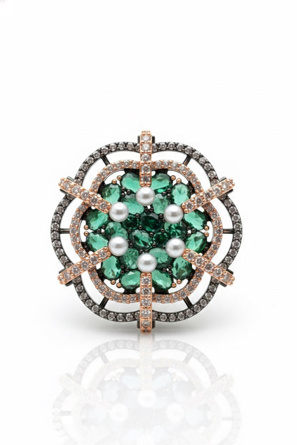 pearl green cubic zirconia diamond rose gold black polish statement cocktail finger ring