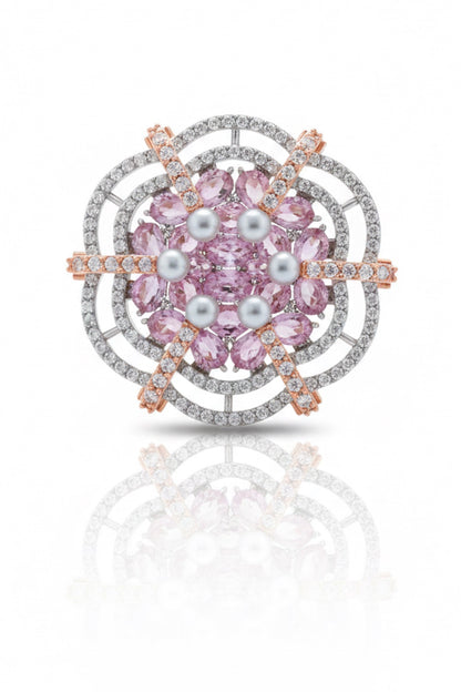 pearl pink cubic zirconia diamond silver polish statement cocktail finger ring
