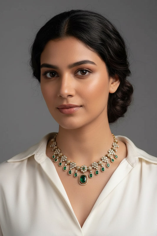 ad zirconia Gold zirconia delicate necklace set adchnes250102