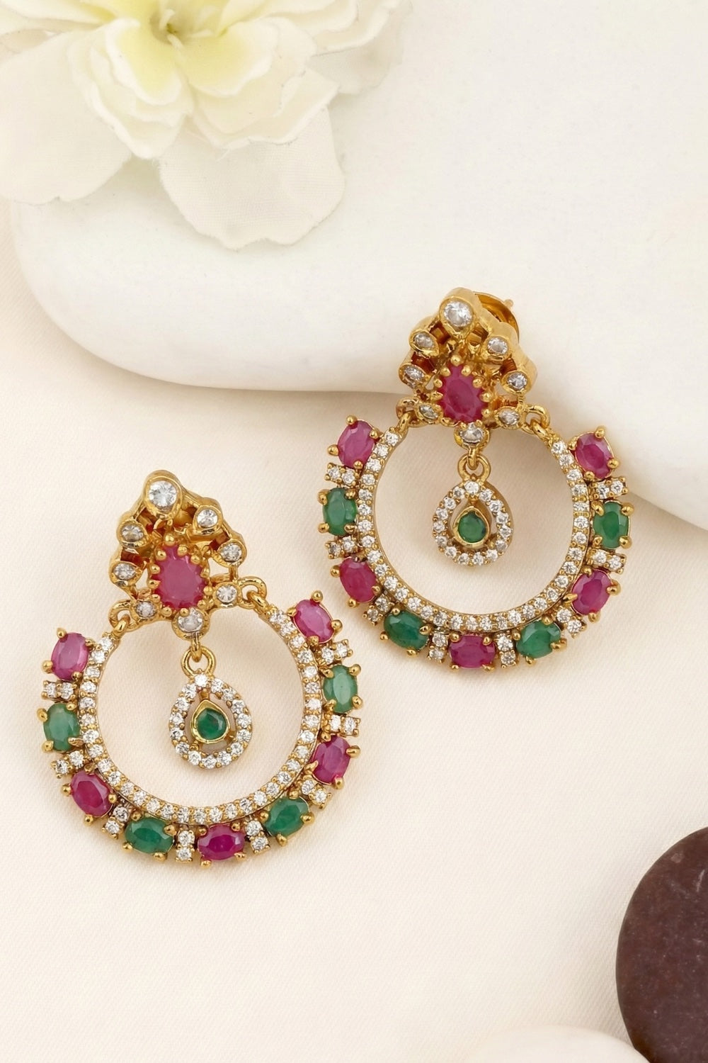 ruby emerald chandbali cz indian earrings