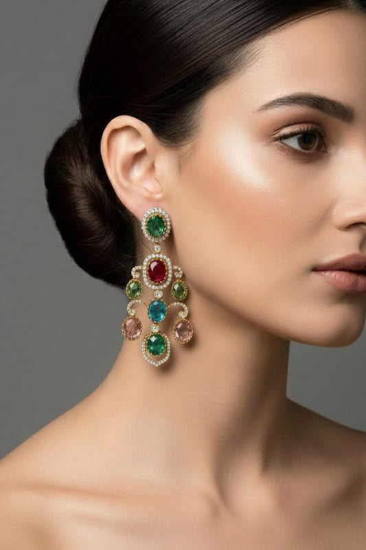Sabyasachi inspired multicoloured cz long earrings