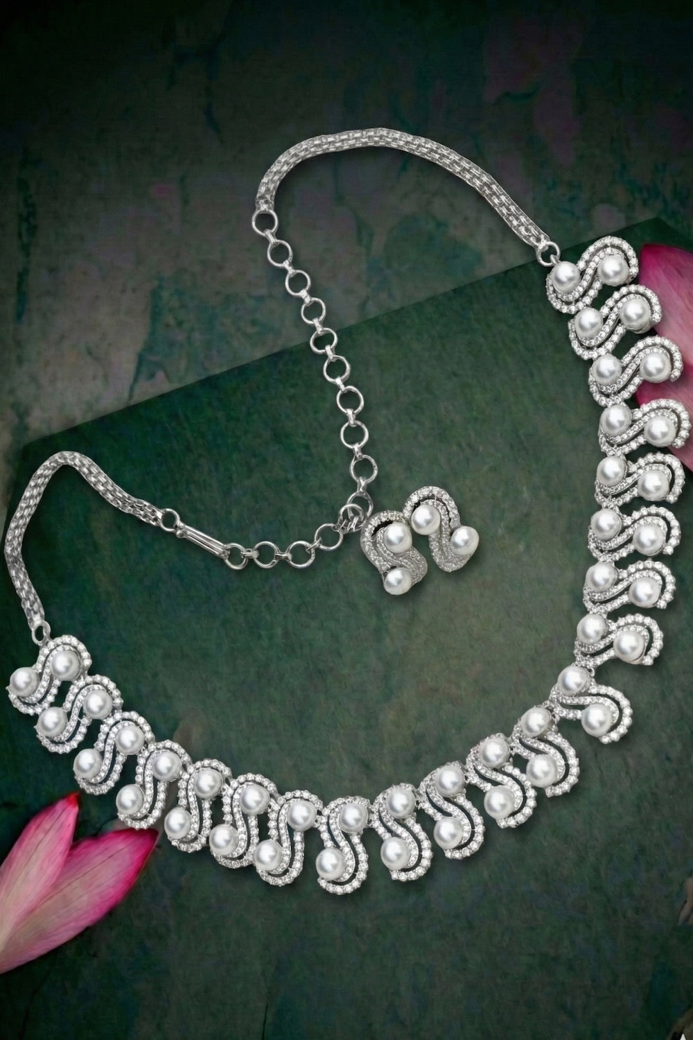 diamond pearl necklace earrings