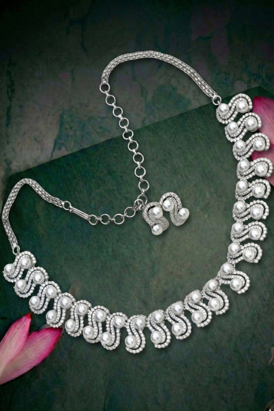 diamond pearl necklace earrings