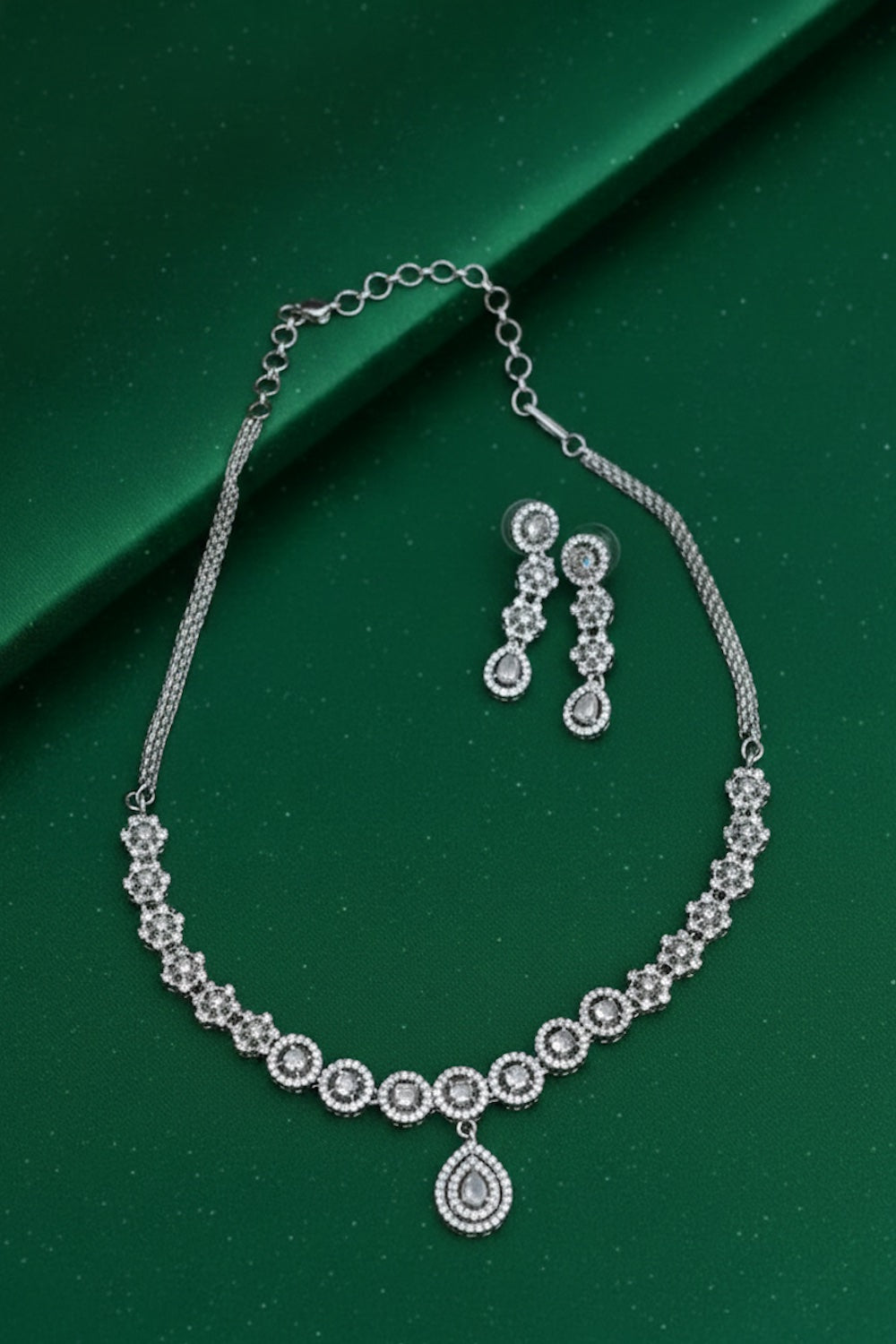 Ad silver polish delicate necklace earrings Set adspchnes250322