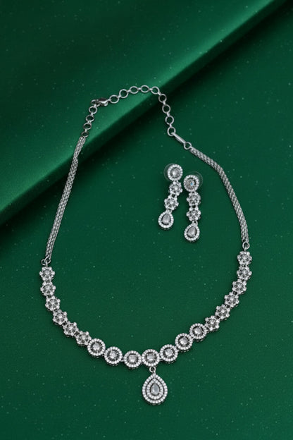 Ad silver polish delicate necklace earrings Set adspchnes250322