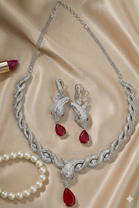 red serpentine necklace set