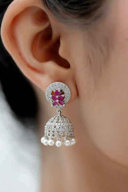 Ad zircon dainty silver jhumka earrings adspje250290