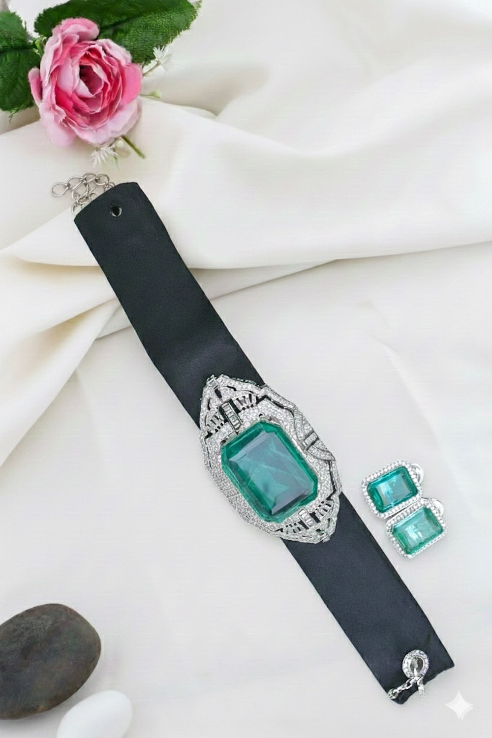 Ad silver diamond necklace earrings Set adspnes25014