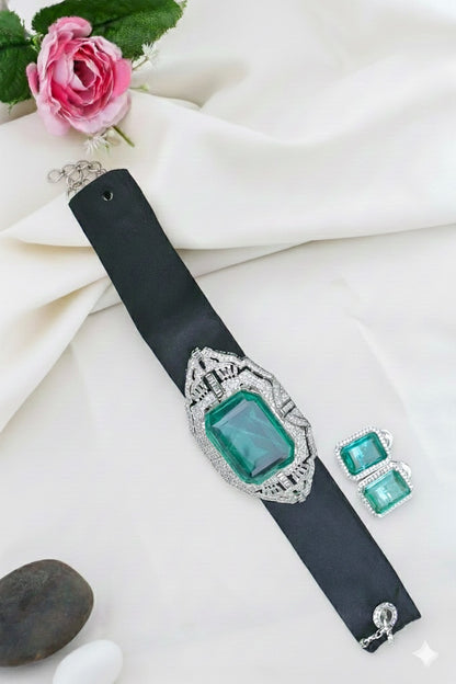 Ad silver diamond necklace earrings Set adspnes25014