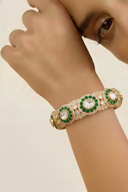moissanite jadau green pota stone with cubic zirconia openable pair of bangles carat polish
