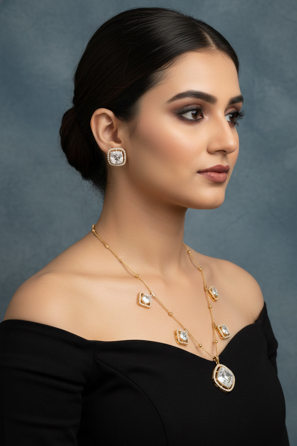 square polki pendant earrings indian jewellery