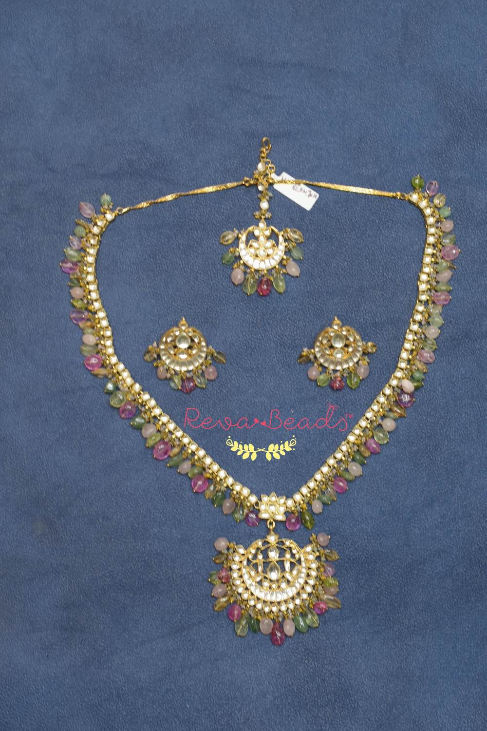 Kundan Long Necklace Earrings Tika Set klnets220019